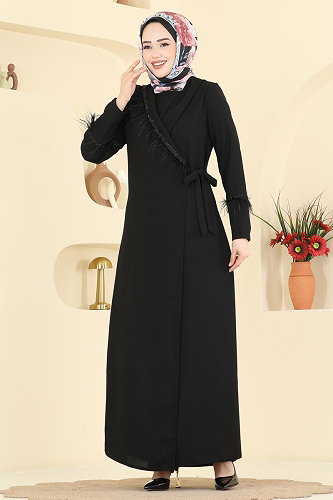 moda selvim Abaya 7040TGZ1164 Black - Thumbnail