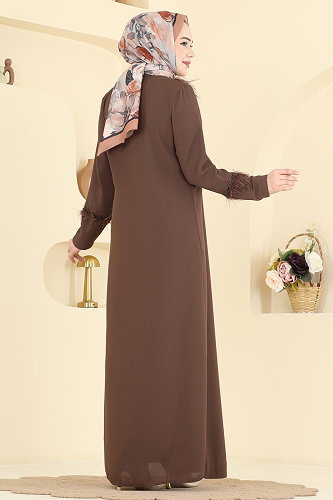 moda selvim Abaya 7040TGZ1164 Brown - Thumbnail