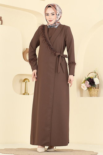 moda selvim عباءة بني 7040TGZ1164 - Thumbnail