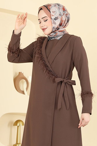 moda selvim عباءة بني 7040TGZ1164 - Thumbnail