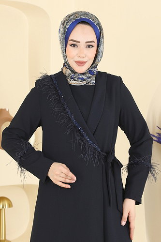 moda selvim Abaya 7040TGZ1164 Navy Blue - Thumbnail