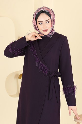 moda selvim Abaya 7040TGZ1164 Purple - Thumbnail