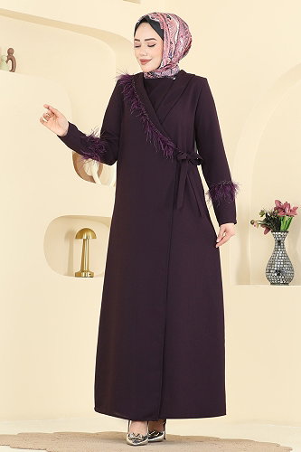 moda selvim Abaya 7040TGZ1164 Purple - Thumbnail