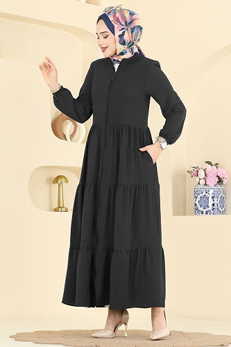 moda selvim Abaya 7052TGZ1164 Black - Thumbnail