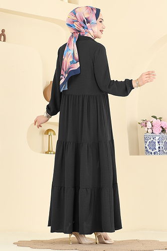 moda selvim عباءة أسود 7052TGZ1164 - Thumbnail