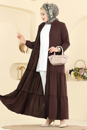 moda selvim Abaya 7052TGZ1164 Brown - Thumbnail