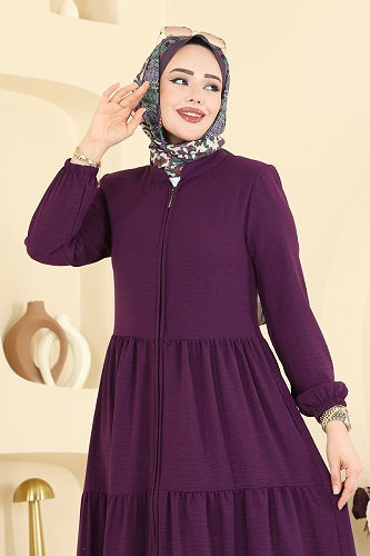 moda selvim Abaya 7052TGZ1164 Dark Purple - Thumbnail