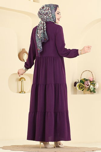 moda selvim Abaya 7052TGZ1164 Dark Purple - Thumbnail