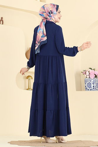 moda selvim عباءة كحلي 7052TGZ1164 - Thumbnail