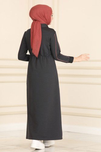 moda selvim Abaya 7055NZR779 Anthracite&Dusty Rose - Thumbnail