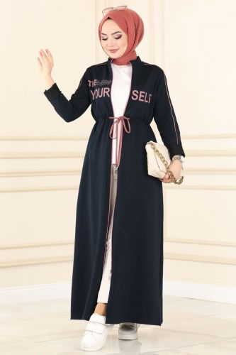N.Z.R. - Abaya 7055NZR779 Navy Blue&Dusty Rose