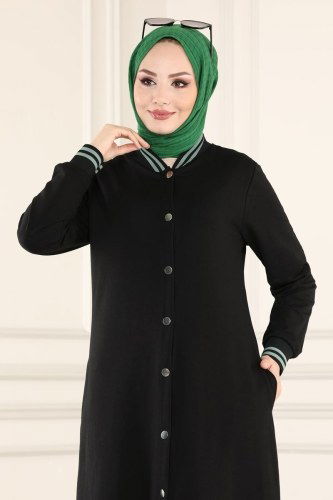 moda selvim Abaya 7089NZR779 Black&Mint - Thumbnail