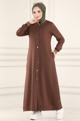 moda selvim Abaya 7089NZR779 Brown - Thumbnail