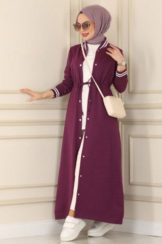 moda selvim Abaya 7099NZR779 Damson - Thumbnail