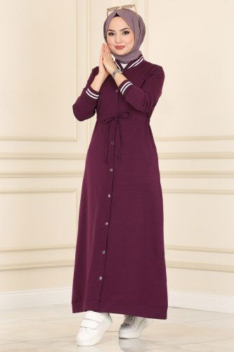 moda selvim Abaya 7099NZR779 Damson - Thumbnail
