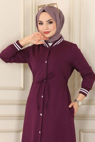 moda selvim Abaya 7099NZR779 Damson - Thumbnail