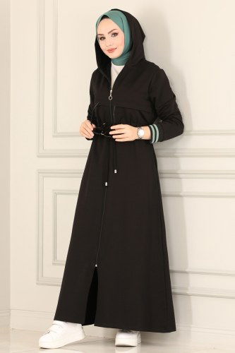 moda selvim Abaya 7102NZR779 Black&Mint - Thumbnail
