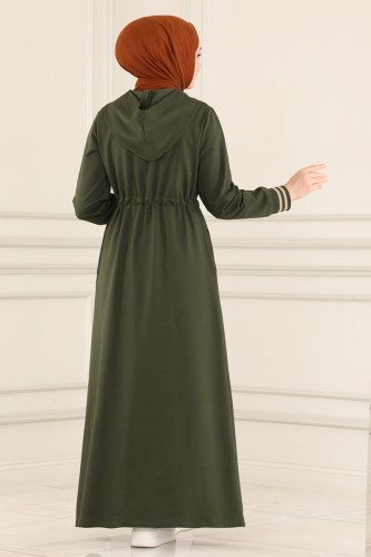 moda selvim Abaya 7102NZR779 Khaki&Vision - Thumbnail