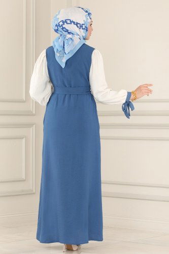 moda selvim Abaya 7181NZR779 Indigo - Thumbnail