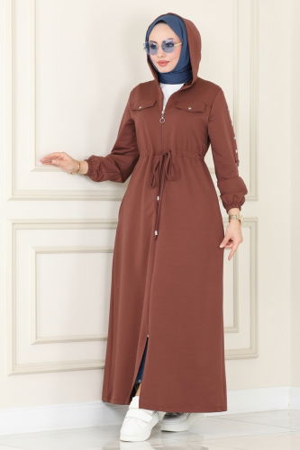 moda selvim Abaya 7248NZR779 Powder Mink - Thumbnail