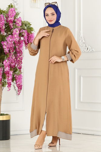 moda selvim Abaya 7313NZR779 Latte - Thumbnail