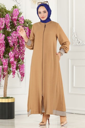 moda selvim Abaya 7313NZR779 Latte - Thumbnail