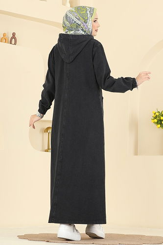moda selvim عباءة جينز أسود 7805ORG1169 - Thumbnail