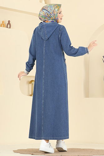 moda selvim عباءة جينز غامق 7805ORG1169 - Thumbnail