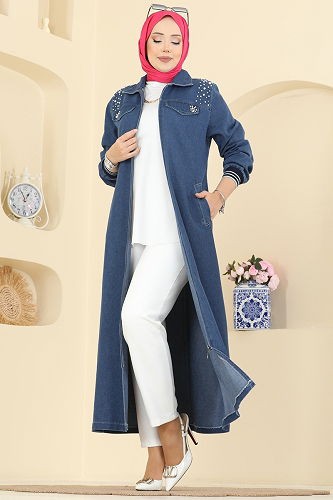 moda selvim Abaya 7808ORG1169 Dark Denim - Thumbnail