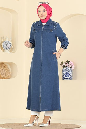moda selvim Abaya 7808ORG1169 Dark Denim - Thumbnail