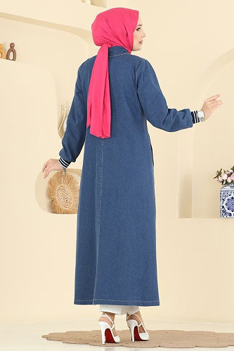 moda selvim عباءة جينز غامق 7808ORG1169 - Thumbnail