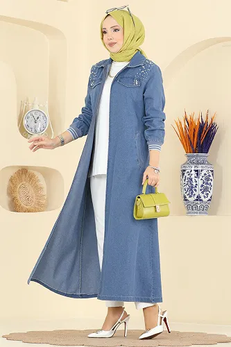 moda selvim Abaya 7808ORG1169 Light Denim - Thumbnail