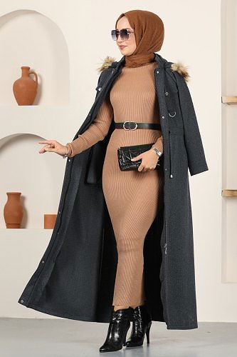 moda selvim Abaya 8056UKB139 Anthracite - Thumbnail