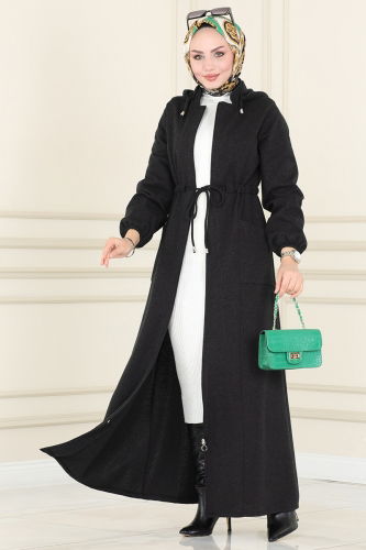 moda selvim Abaya 8064UKB139 Black Crocodile - Thumbnail