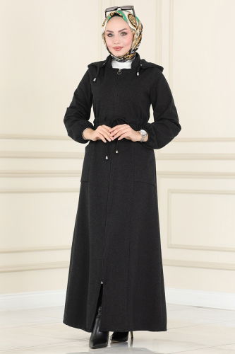 moda selvim Abaya 8064UKB139 Black Crocodile - Thumbnail