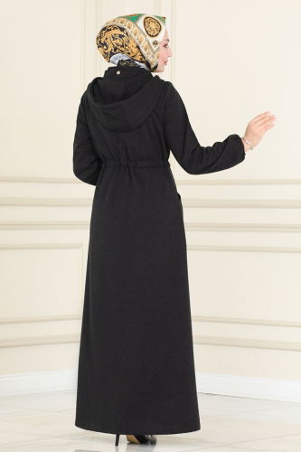 moda selvim Abaya 8064UKB139 Black Crocodile - Thumbnail