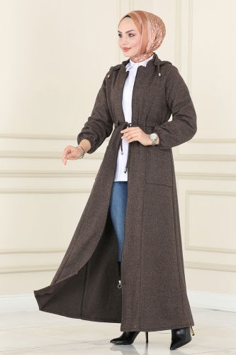 moda selvim Abaya 8064UKB139 Brown - Thumbnail