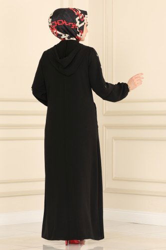 moda selvim Abaya 8065EFS762 Black - Thumbnail