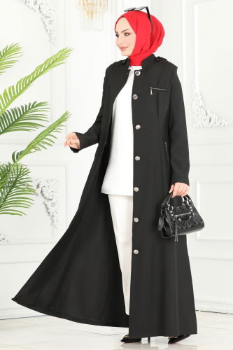 moda selvim Abaya 81224PD194 Black - Thumbnail