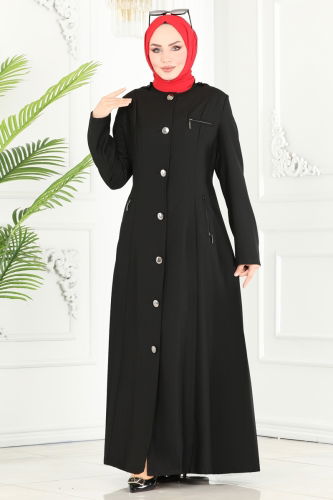 moda selvim Abaya 81224PD194 Black - Thumbnail