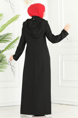 moda selvim Abaya 81224PD194 Black - Thumbnail