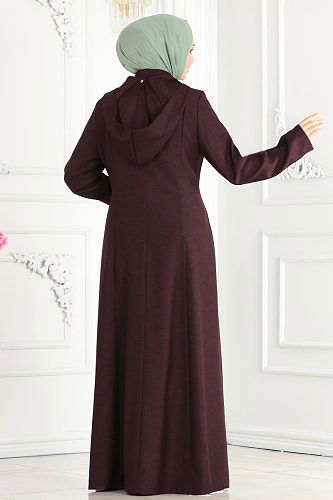 moda selvim Abaya 81224PD194 Dark Damson - Thumbnail