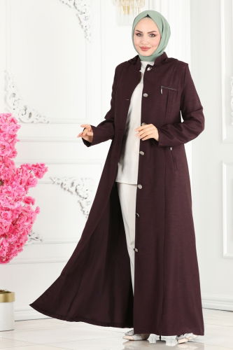 moda selvim Abaya 81224PD194 Dark Damson - Thumbnail