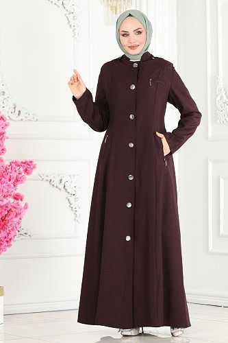 moda selvim Abaya 81224PD194 Dark Damson - Thumbnail