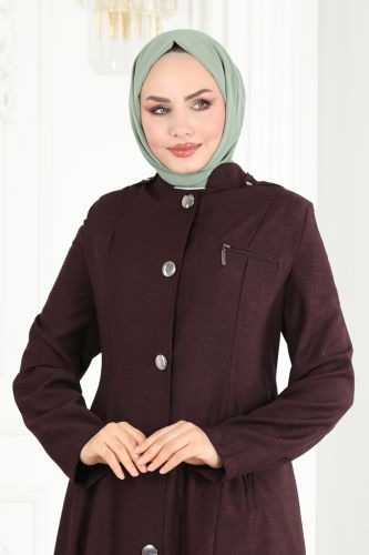 moda selvim Abaya 81224PD194 Dark Damson - Thumbnail