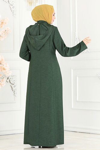 moda selvim Abaya 81224PD194 Khaki - Thumbnail