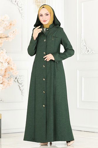 moda selvim Abaya 81224PD194 Khaki - Thumbnail
