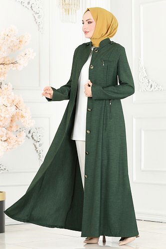 moda selvim Abaya 81224PD194 Khaki - Thumbnail