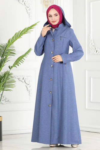 moda selvim Abaya 81224PD194 Light Indigo - Thumbnail