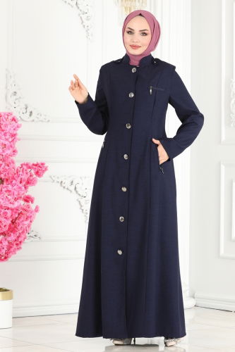 moda selvim Abaya 81224PD194 Navy Blue - Thumbnail